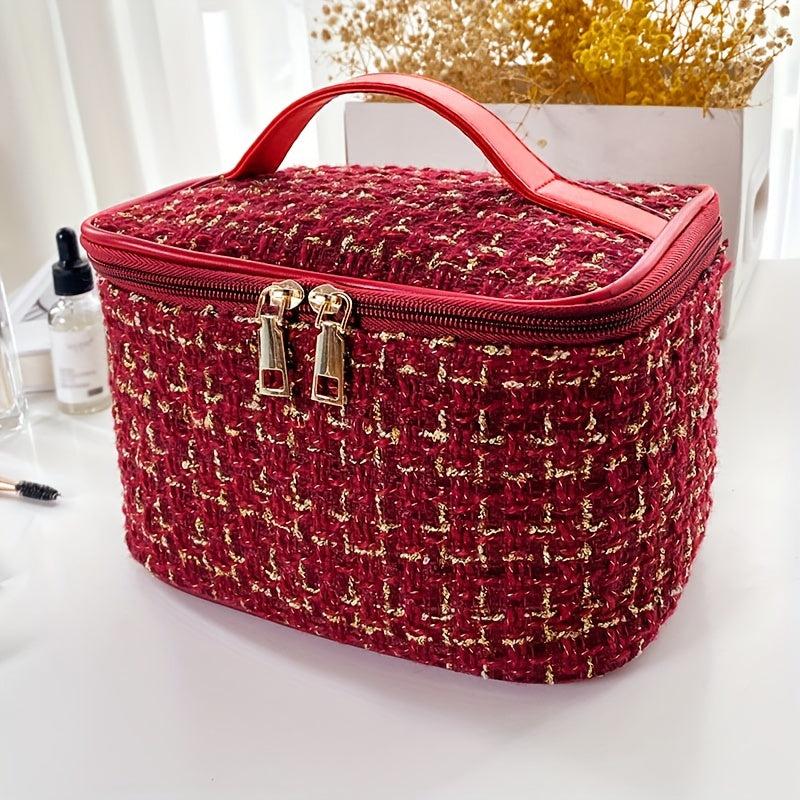 Tweed Cosmetic Zipper Bag Makeup Organizer Toiletry Wash Bag