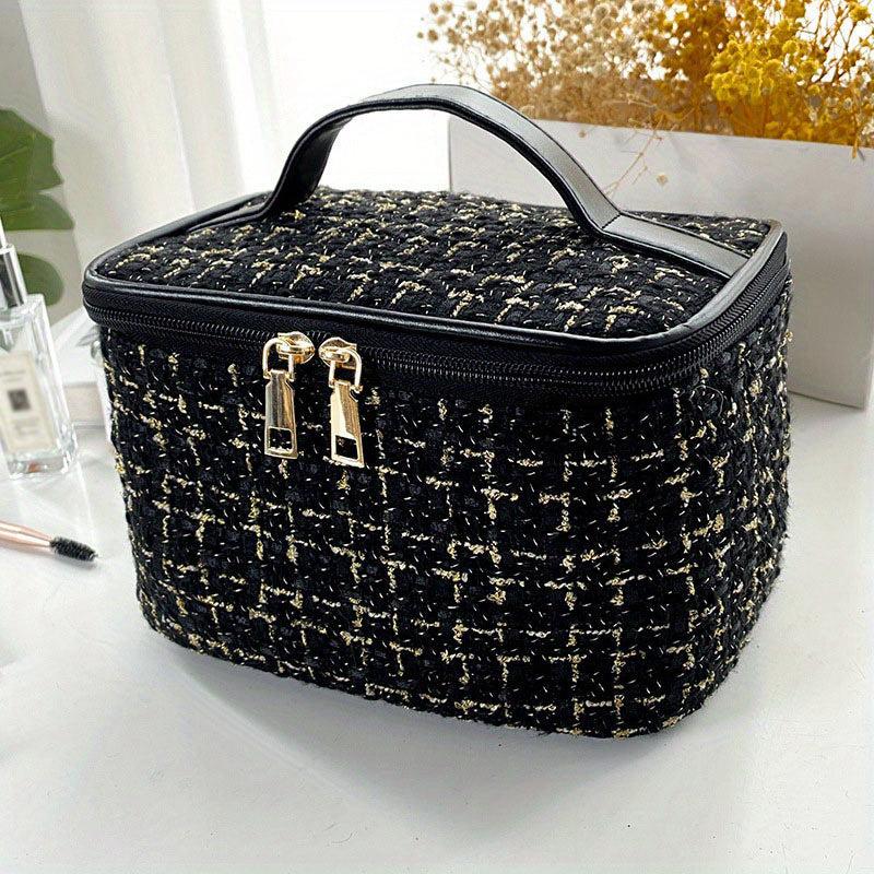 Tweed Cosmetic Zipper Bag Makeup Organizer Toiletry Wash Bag