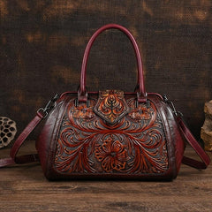 Vintage Floral Embossed Tote Bags Brown Red Green w/ Removable Straps