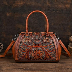 Vintage Floral Embossed Tote Bags Brown Red Green w/ Removable Straps