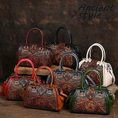 Vintage Floral Embossed Tote Bags Brown Red Green w/ Removable Straps
