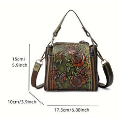 Vintage Floral Hand Painted Women's Shoulder Bag Cowhide Leather Urban Style