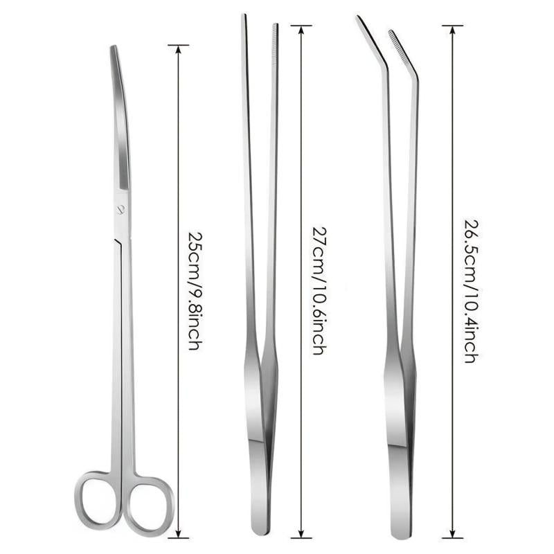3pcs Aquarium Kit Tool Accessories Stainless Tweezers Scissors Set