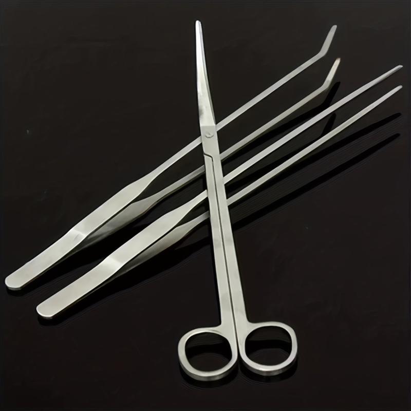 3pcs Aquarium Kit Tool Accessories Stainless Tweezers Scissors Set