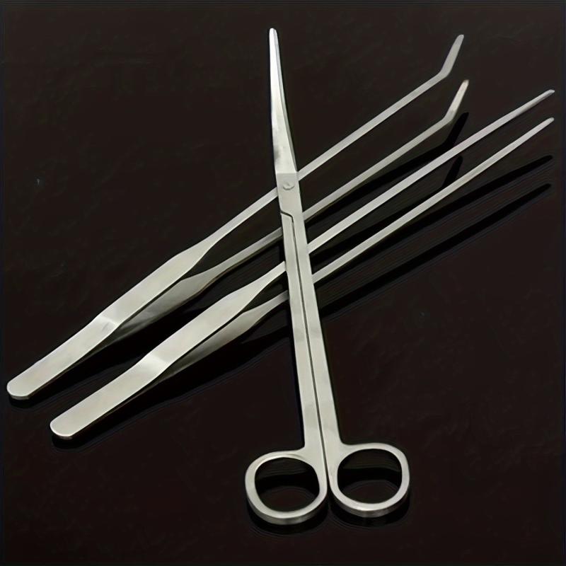 3pcs Aquarium Kit Tool Accessories Stainless Tweezers Scissors Set