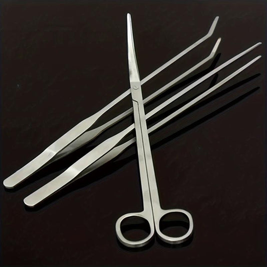 3pcs Aquarium Kit Tool Accessories Stainless Tweezers Scissors Set