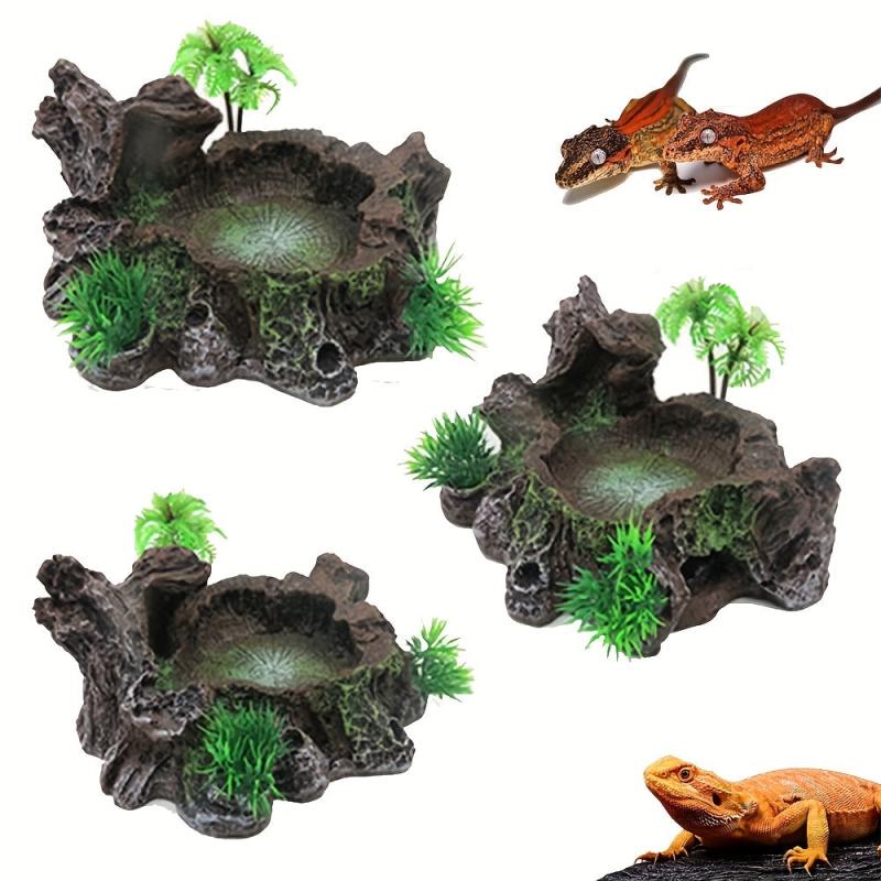 Durable Reptile Feeding Plate with Creative Water Basin