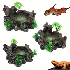 Durable Reptile Feeding Plate with Creative Water Basin