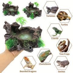 Durable Reptile Feeding Plate with Creative Water Basin