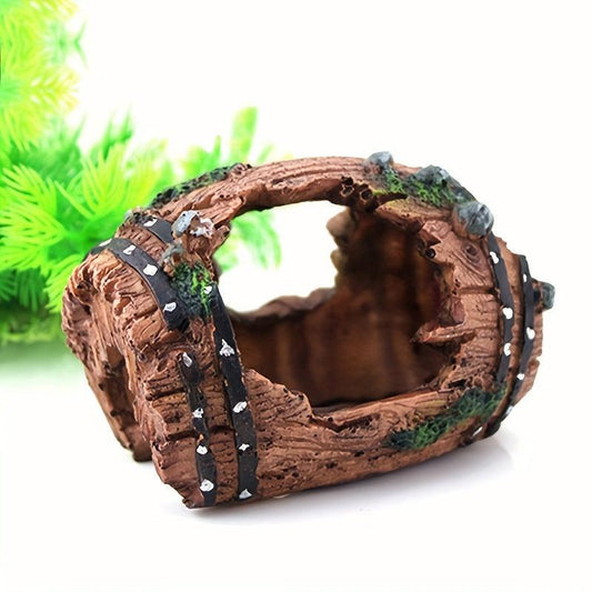 Wine Barrel Fish Hideaway Cave Aquarium Decor Resin Crafts
