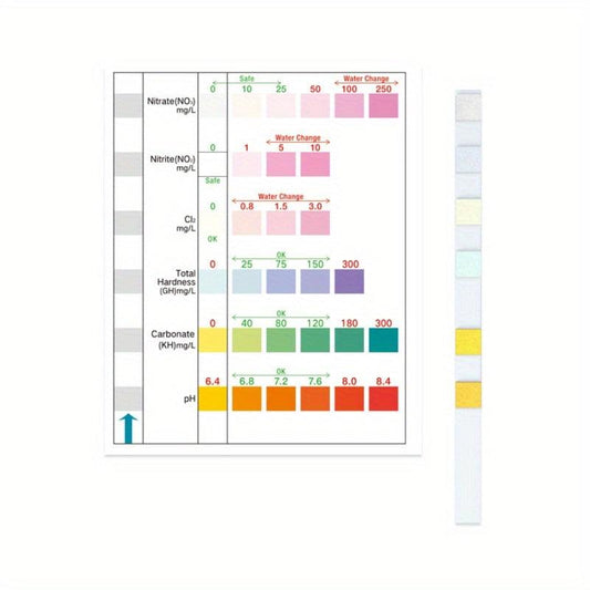 100pcs Fish Tank Test Kit Fresh/Salt Water PH Nitrite Nitrate Chlorine Hardness