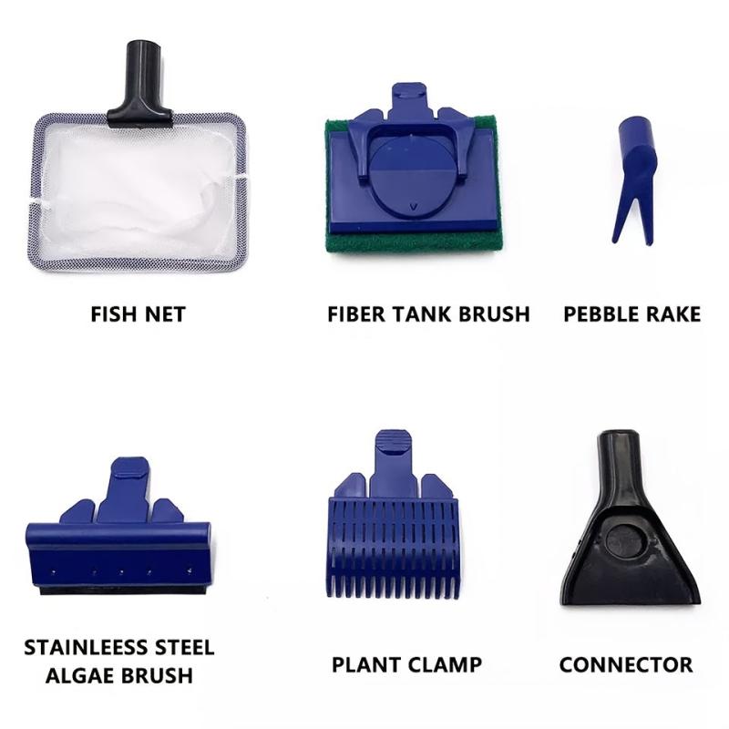 5-in-1 Aquarium Cleaning Set Gravel Rake Algae Scraper Fork Sponge Brush
