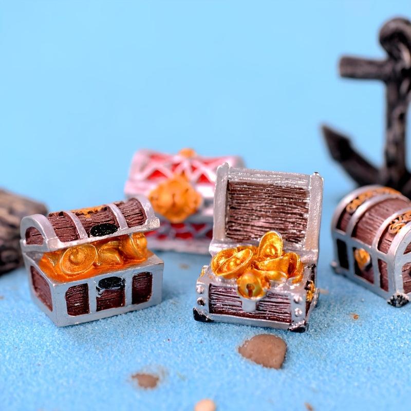 4pcs Mini Resin Treasure Chest Box Aquarium Decoration