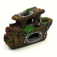 Resin Pirate Fish Tank Ornament Sunken Decor Hollow Boat
