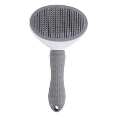 Gray Pet Hair Removal Comb, Stainless Steel Detangling, One-click Hair Removal