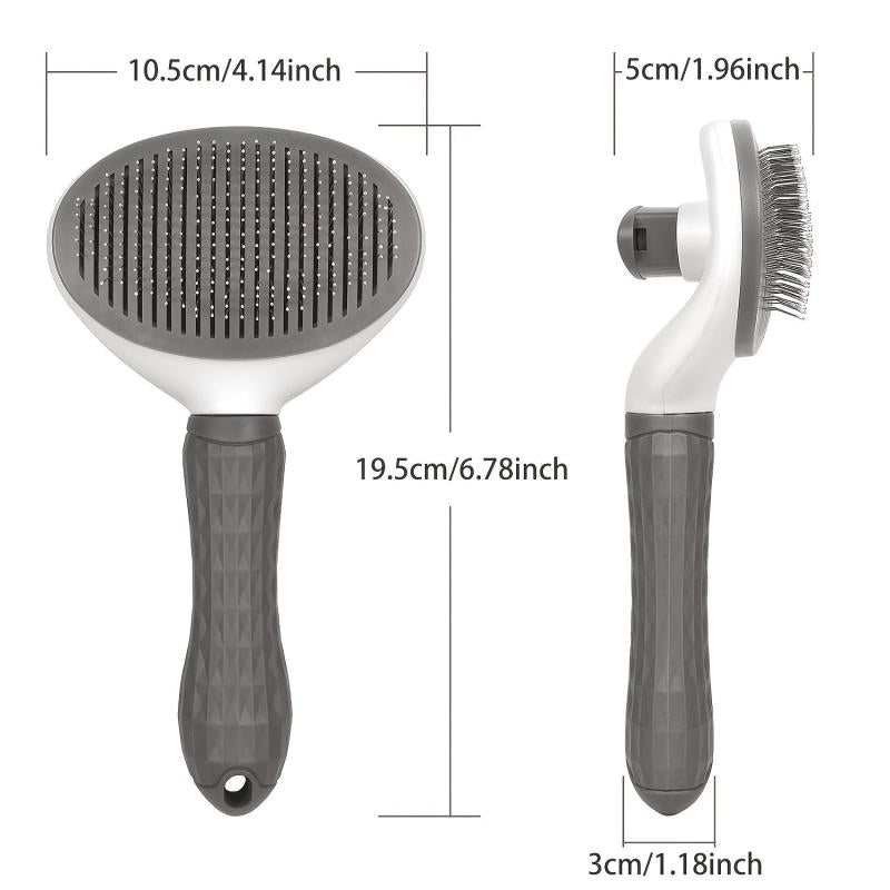 Gray Pet Hair Removal Comb, Stainless Steel Detangling, One-click Hair Removal