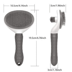 Gray Pet Hair Removal Comb, Stainless Steel Detangling, One-click Hair Removal