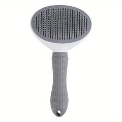 Gray Pet Hair Removal Comb, Stainless Steel Detangling, One-click Hair Removal