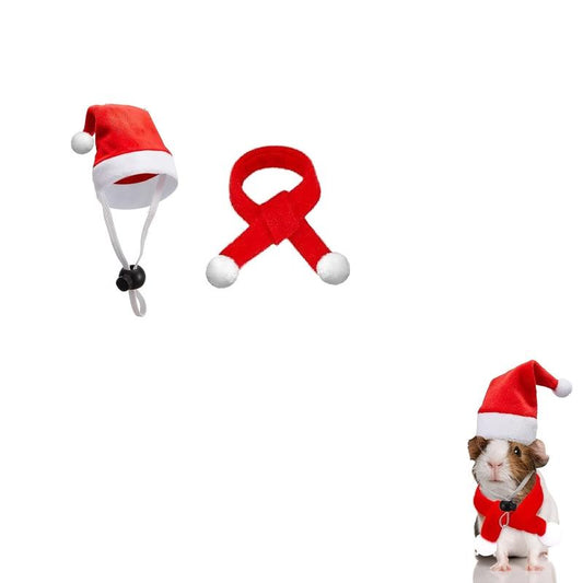 Christmas Small Pet Santa Hat With Red And Scarf Dress Up
