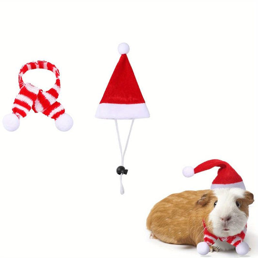 Christmas Small Pet Santa Hat With Red And Scarf Dress Up