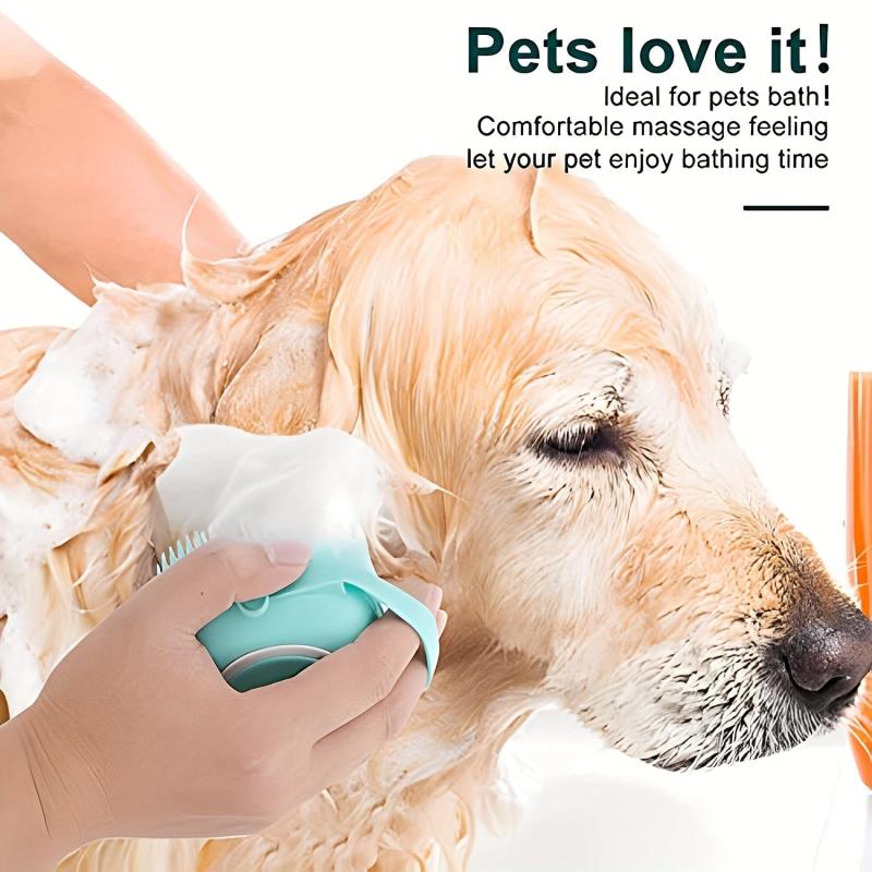 Silicone Pet Bath Brush with Shampoo Dispenser for Grooming