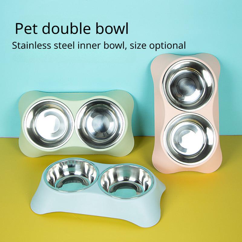 Stainless Steel Double Bowl Non Slip Pets Feeder Bowl for Dogs and Cats