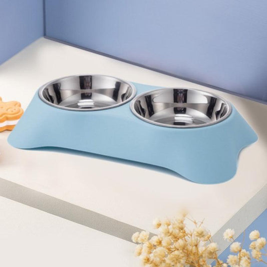 Stainless Steel Double Bowl Non Slip Pets Feeder Bowl for Dogs and Cats