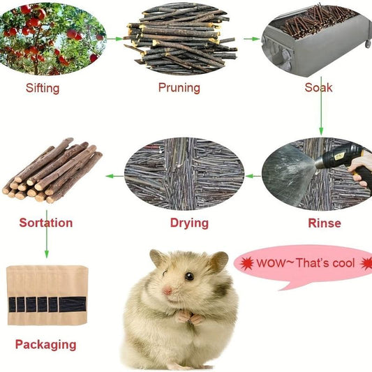 50pcs Natural Wood Chew Sticks for Small Animals Dental Health