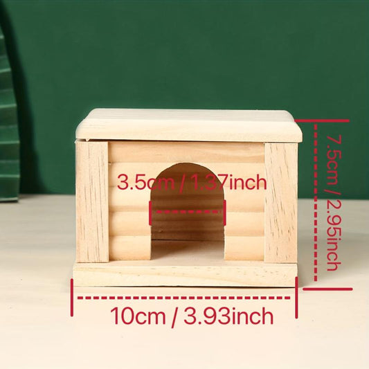 Wooden Cabin Hamster House Small Pets Nests Pet Playing Toy Cage Flat Roof House