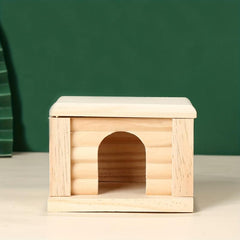 Wooden Cabin Hamster House Small Pets Nests Pet Playing Toy Cage Flat Roof House