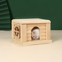 Wooden Cabin Hamster House Small Pets Nests Pet Playing Toy Cage Flat Roof House