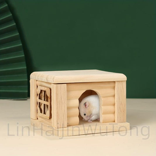 Wooden Cabin Hamster House Small Pets Nests Pet Playing Toy Cage Flat Roof House