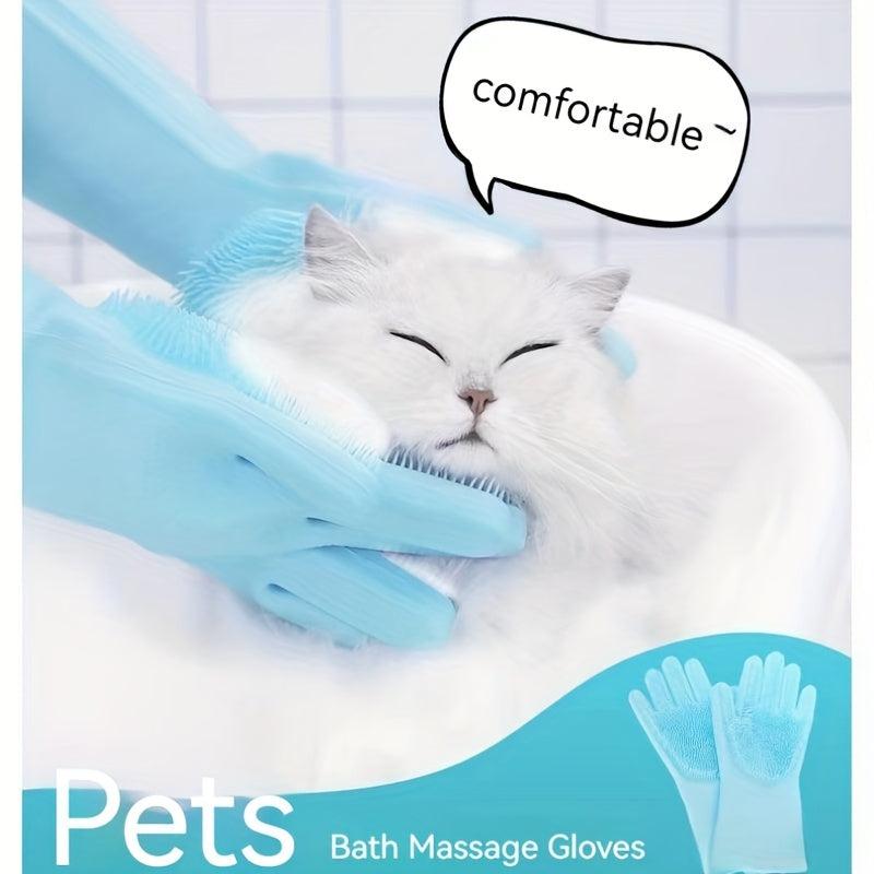 Pet Cat & Dog Massage Bath Gloves, Scratch & Bite Resistant