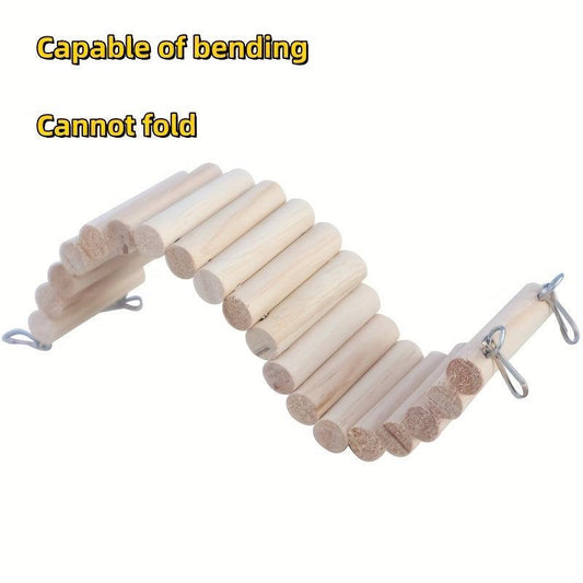 Pet Climbing Ladder Natural Wood Metal Suspension Bridge