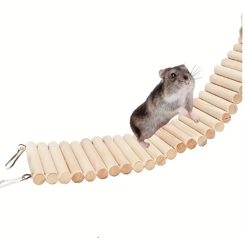 Pet Climbing Ladder Natural Wood Metal Suspension Bridge