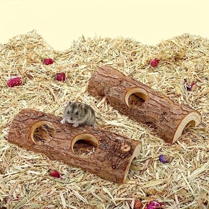 Wooden Hamster & Rabbit Toys Tunnel Pipes Hollow Tree Trunks