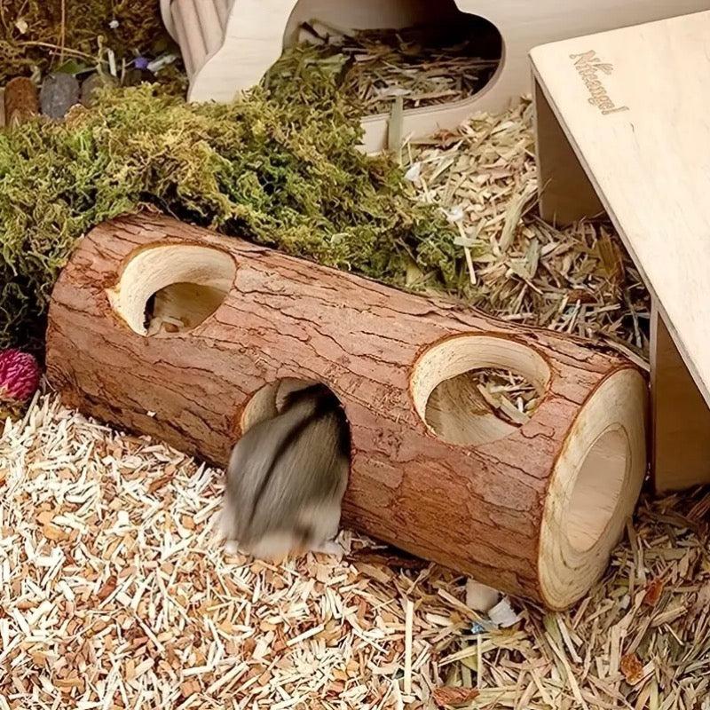Wooden Hamster & Rabbit Toys Tunnel Pipes Hollow Tree Trunks