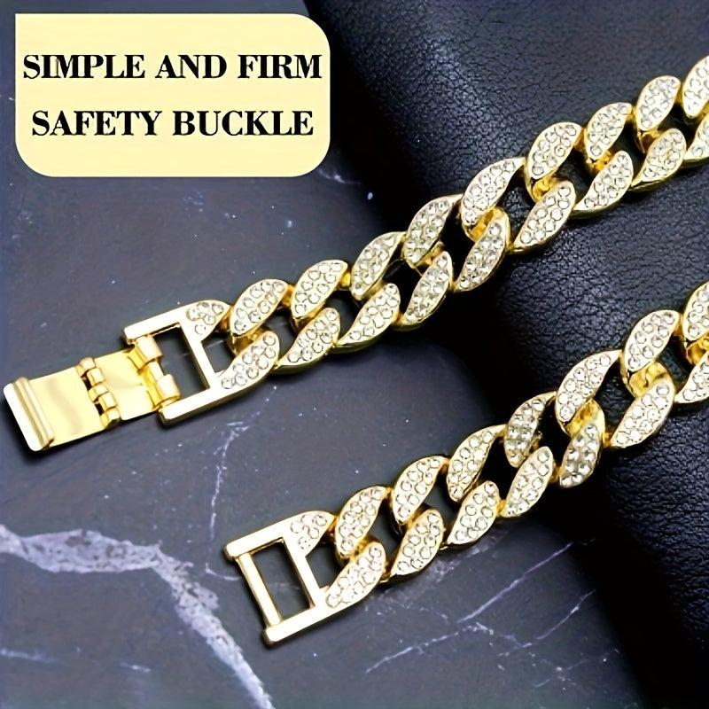 Faux Diamond Dog Chain Collar with Secure Buckle