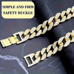Faux Diamond Dog Chain Collar with Secure Buckle