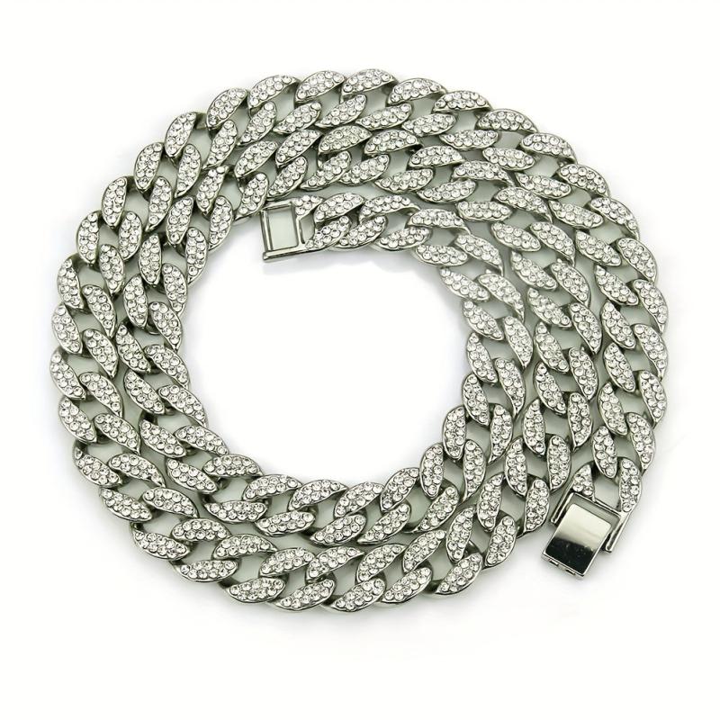 Faux Diamond Dog Chain Collar with Secure Buckle