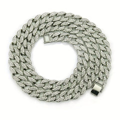 Faux Diamond Dog Chain Collar with Secure Buckle