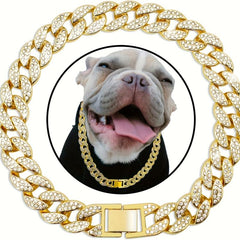 Faux Diamond Dog Chain Collar with Secure Buckle