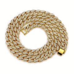 Faux Diamond Dog Chain Collar with Secure Buckle