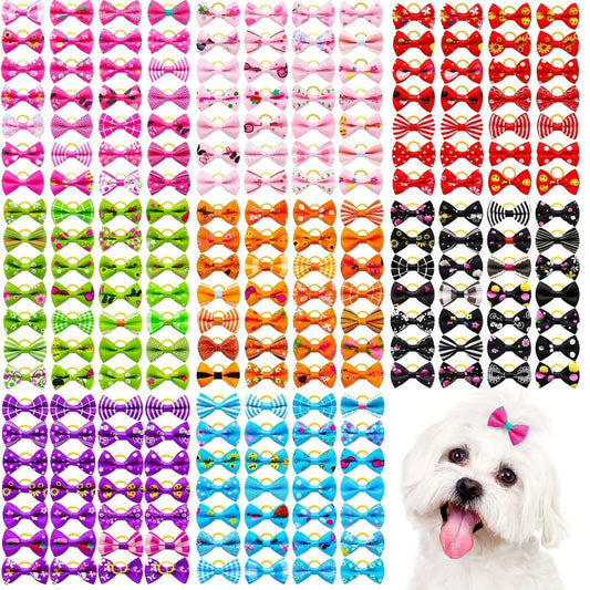 10pcs Cartoon Bowknot Hair Tie for Dogs, Fun and Stylish Dog Accessories