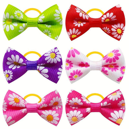 10pcs Floral Hair Ties for Dogs and Cats with Bowknot