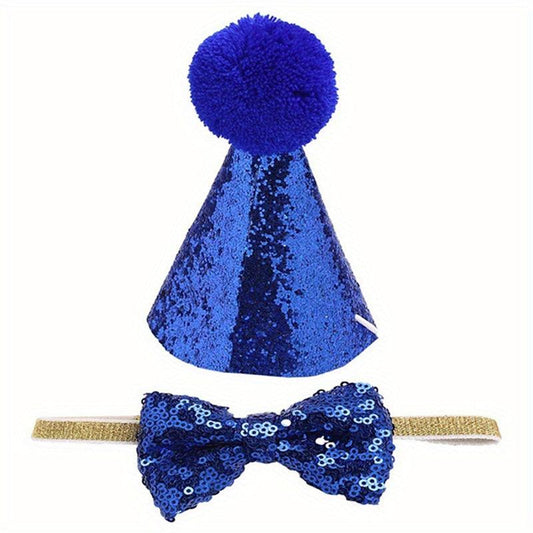 Sparkly Pet Sequin Pompom Hat & Bow Set for Dogs & Cats