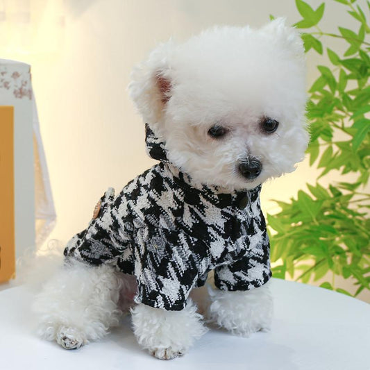 Warm Houndstooth Pet Coat for Autumn and Winter Dog Clothes
