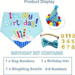 Dog Birthday Set Bandana Scarf Party Hat Bow Tie for Small Medium Large Dogs