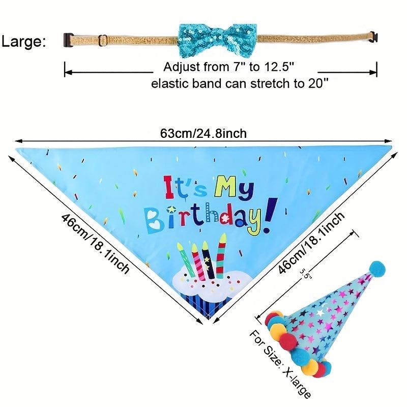 Dog Birthday Set Bandana Scarf Party Hat Bow Tie for Small Medium Large Dogs