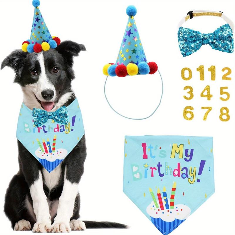 Dog Birthday Set Bandana Scarf Party Hat Bow Tie for Small Medium Large Dogs